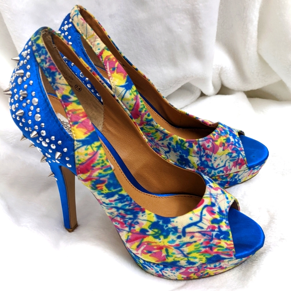 Naughty Monkey Spiked Heel Glam Dandy Peep Toe Pumps